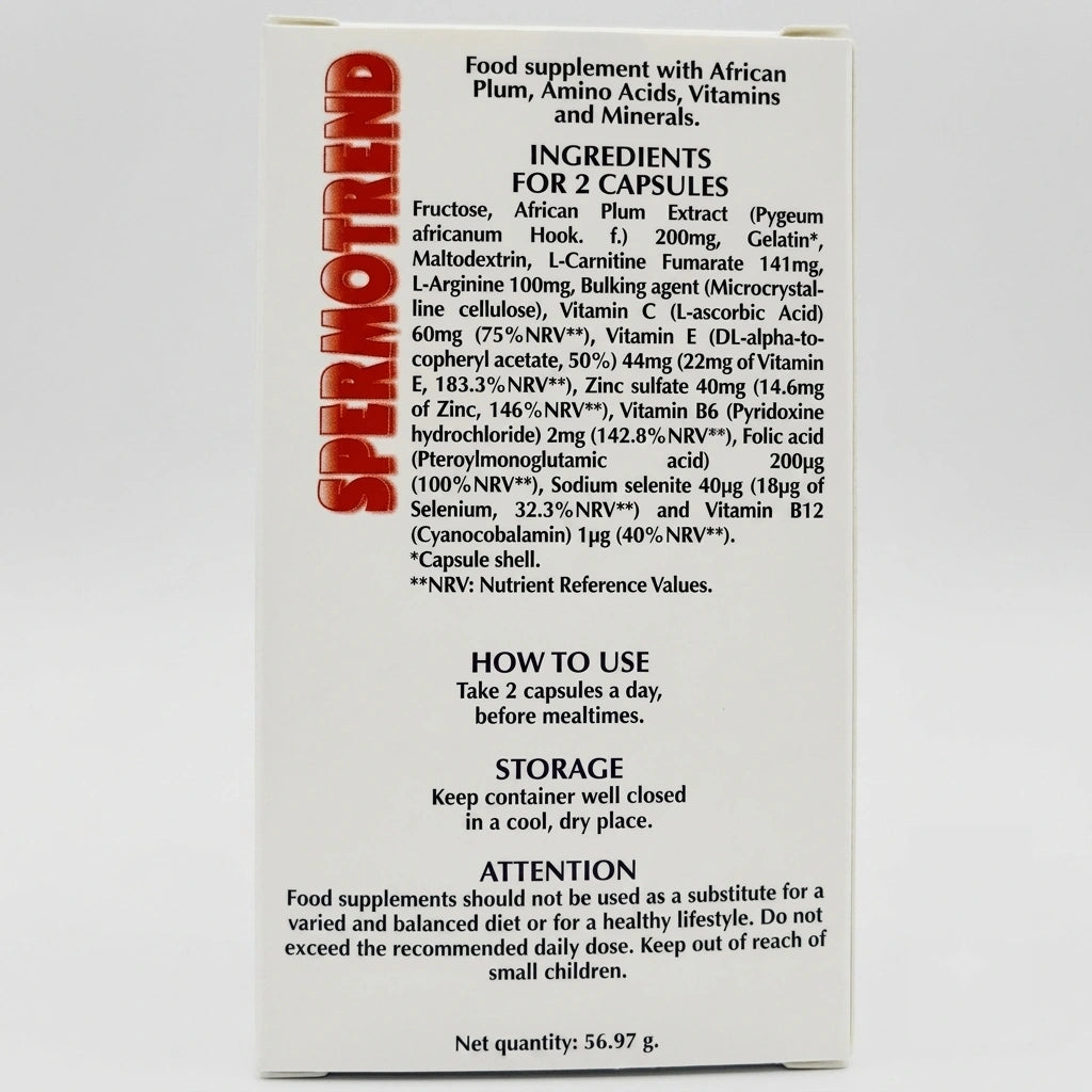 SPERMOTREND 90 Capsules 633 mg ingredients, directions for use, storage and safety information